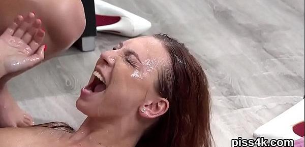  Lovely lesbian chicks get sprayed with urine and ejaculate wet fuckboxes